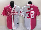 Men's Pittsburgh Steelers #32 Franco Harris Pink White Two Tone With Patch Cool Base Stitched Baseball Jersey,baseball caps,new era cap wholesale,wholesale hats